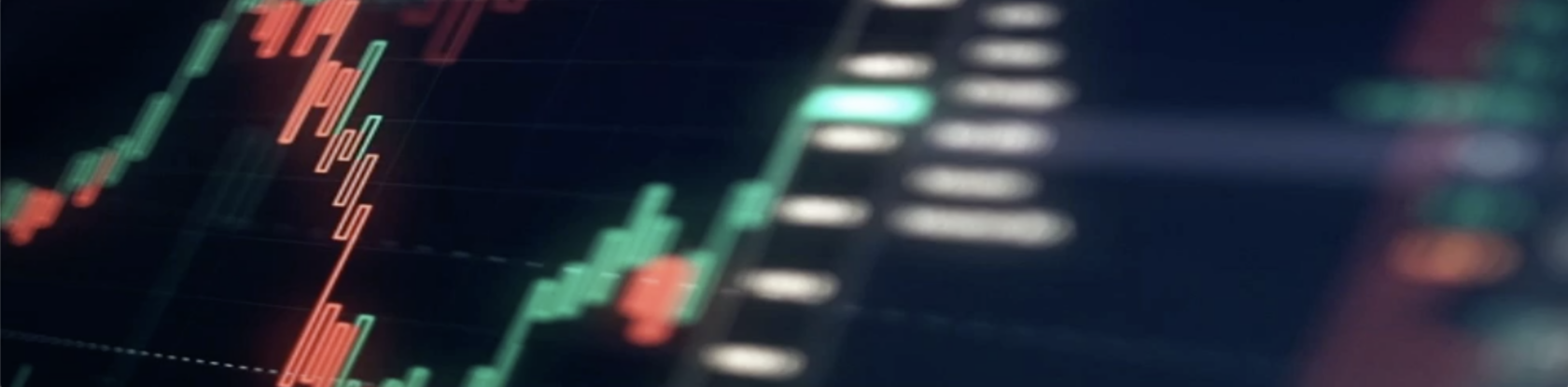 Close-up of a digital financial chart with red and green candlesticks, indicating fluctuating market data on a dark background—ideal for litigation support materials used by law offices or lawyers in Chicago.