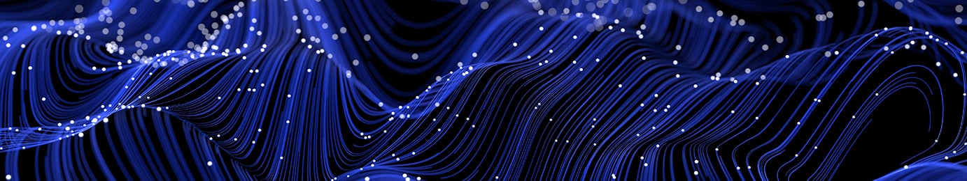 Abstract digital illustration of flowing blue lines and scattered white dots on a dark background, evoking a wave or data visualization—ideal for a Chicago lawyers firm specializing in intellectual property law.