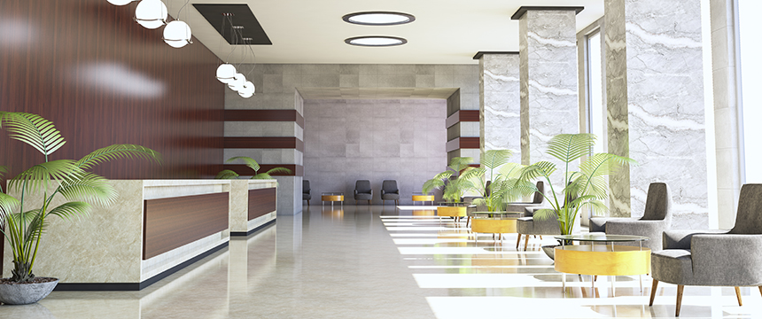 Hotel reception and lounge.