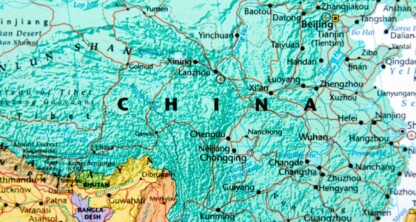 A detailed map showing China and its surrounding countries, including Mongolia, India, Myanmar, and Nepal, with major Chinese cities labeled—an ideal resource for chicago lawyers focused on international intellectual property law.