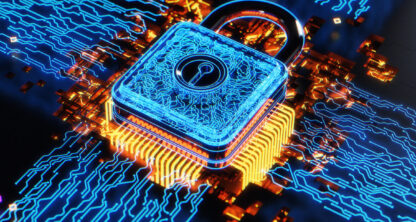 A digital illustration of a padlock with glowing blue circuits, symbolizing cybersecurity and data protection, highlights the importance for law offices and intellectual property law professionals in today’s technology-driven world.