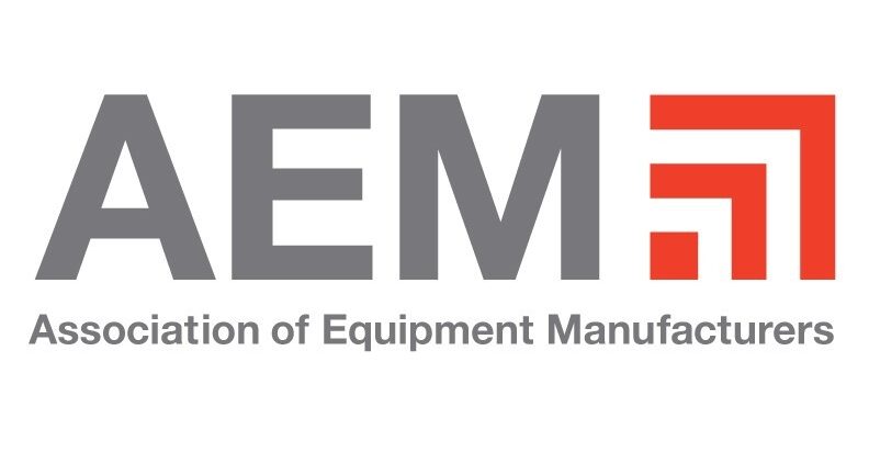 AEM logo with gray text "Association of Equipment Manufacturers" and red geometric design on a white background.